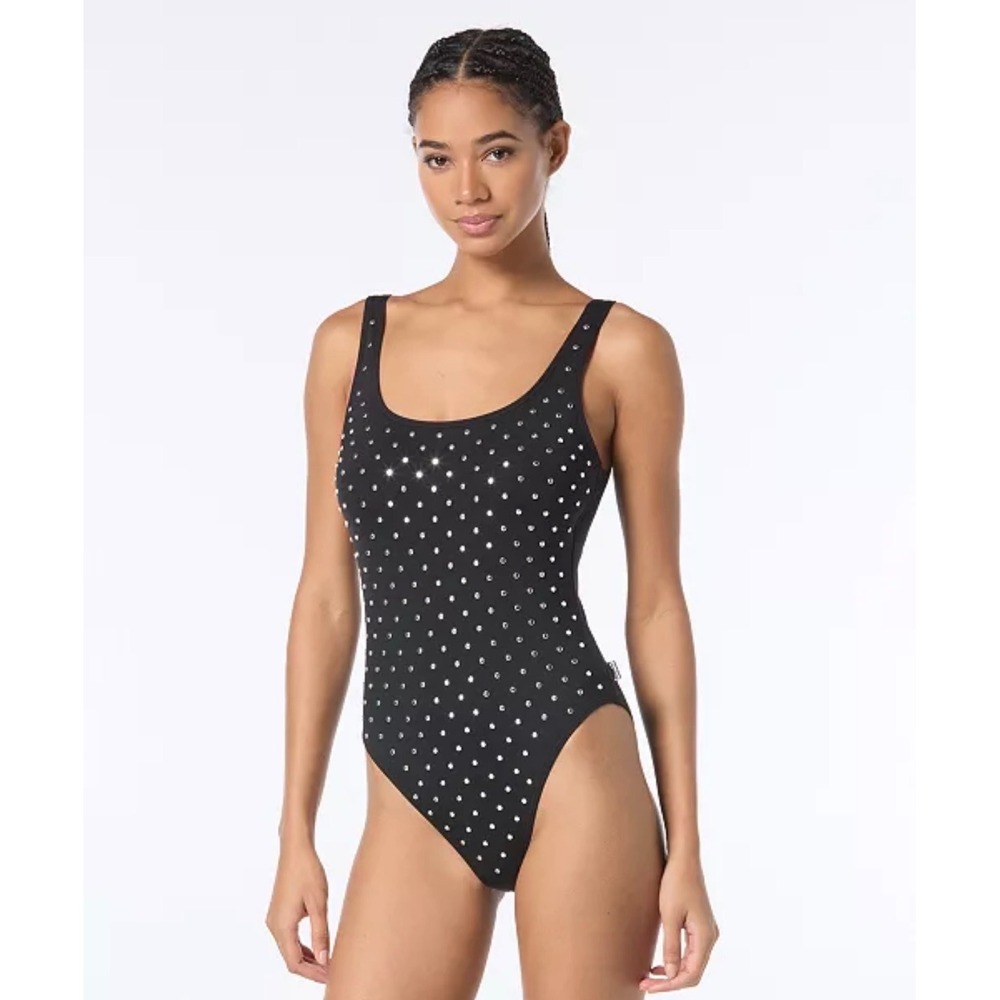 Michael Kors Womens Studded Scoop Neck One Piece Swimsuit Black MM89312 Size 8